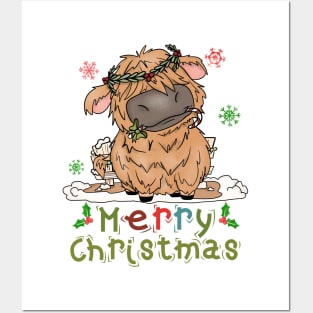 Cow Christmas Cute Cow Merry Christmas Xmas Matching Posters and Art